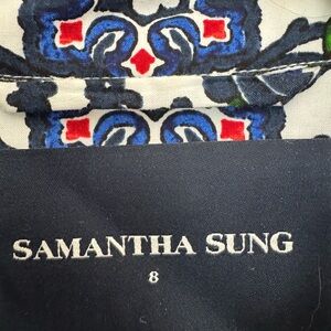 Samantha Sung Vibrant Blue and Red Audrey Belted Shirt Dress